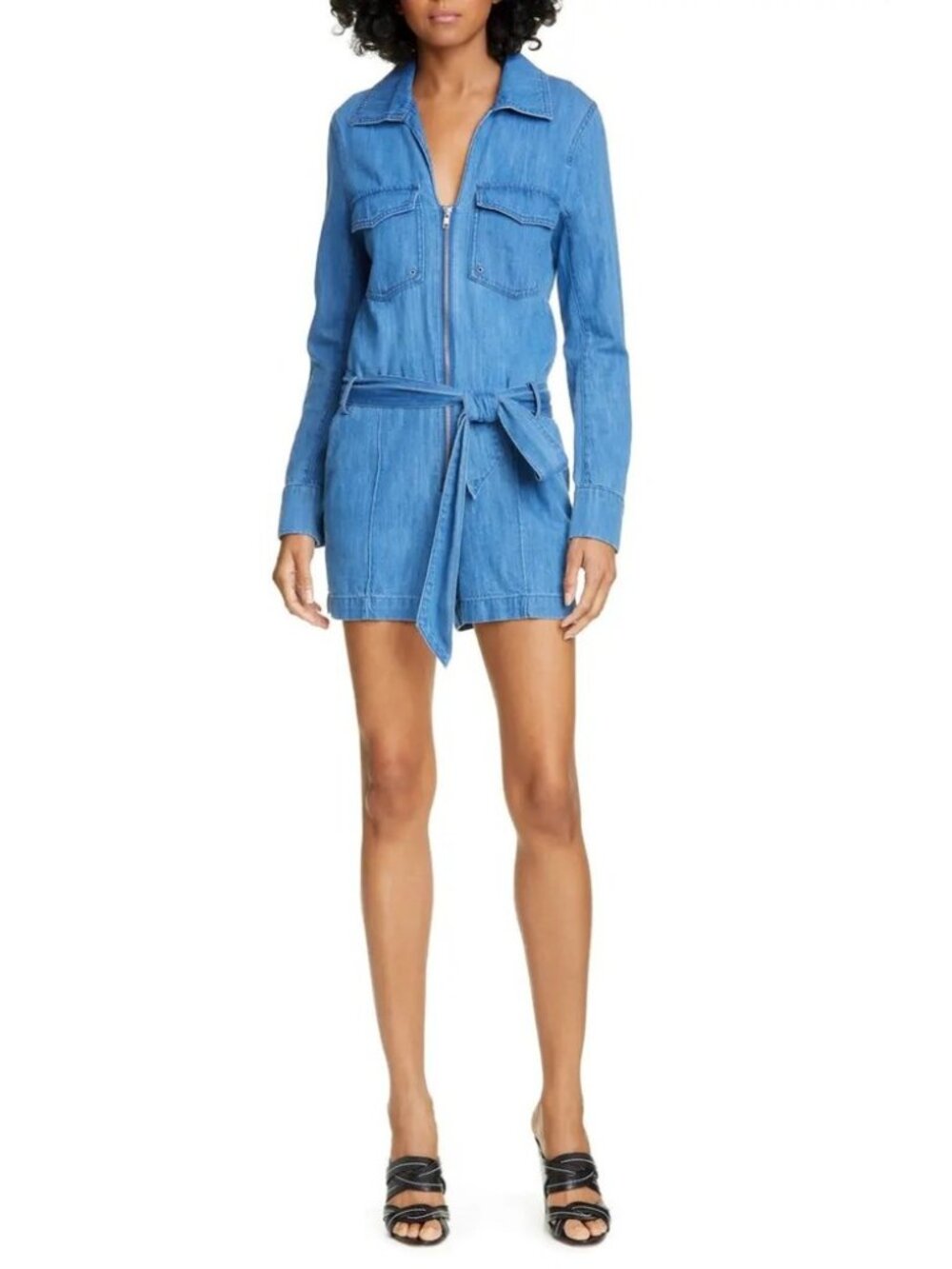 Veronica Beard Keenan Utility Chambray Romper Denim Small